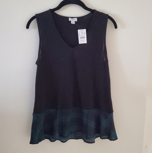 J. Crew Factory Green Tartan Plaid Peplum V-Neck Tank Top NWT - Picture 7 of 7
